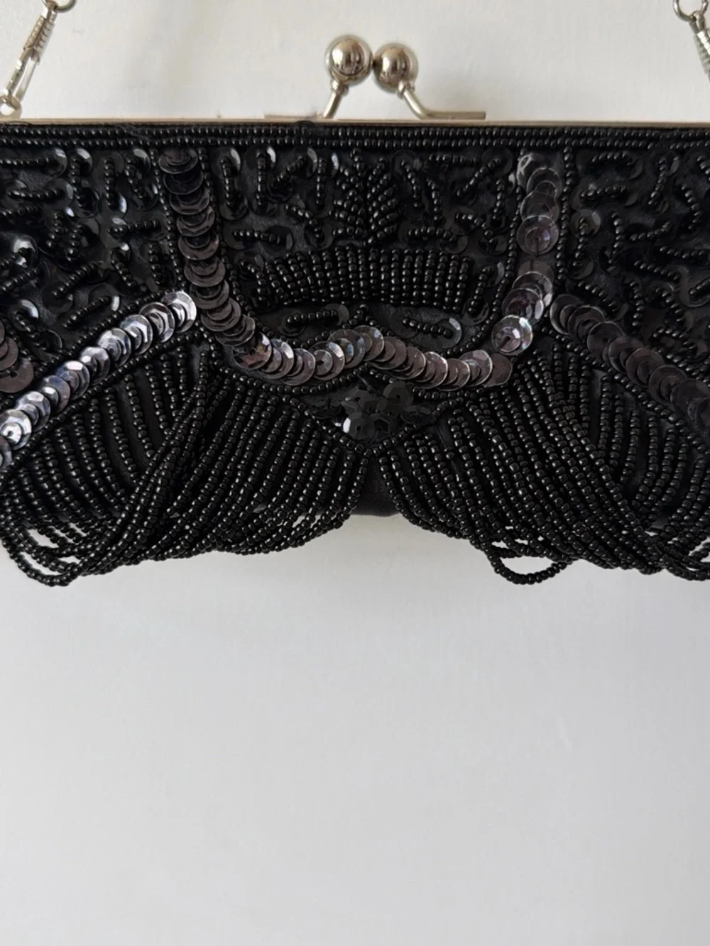 Vintage Noir Beaded Baguette Bag | Hand-Beaded Art Deco Evening Purse